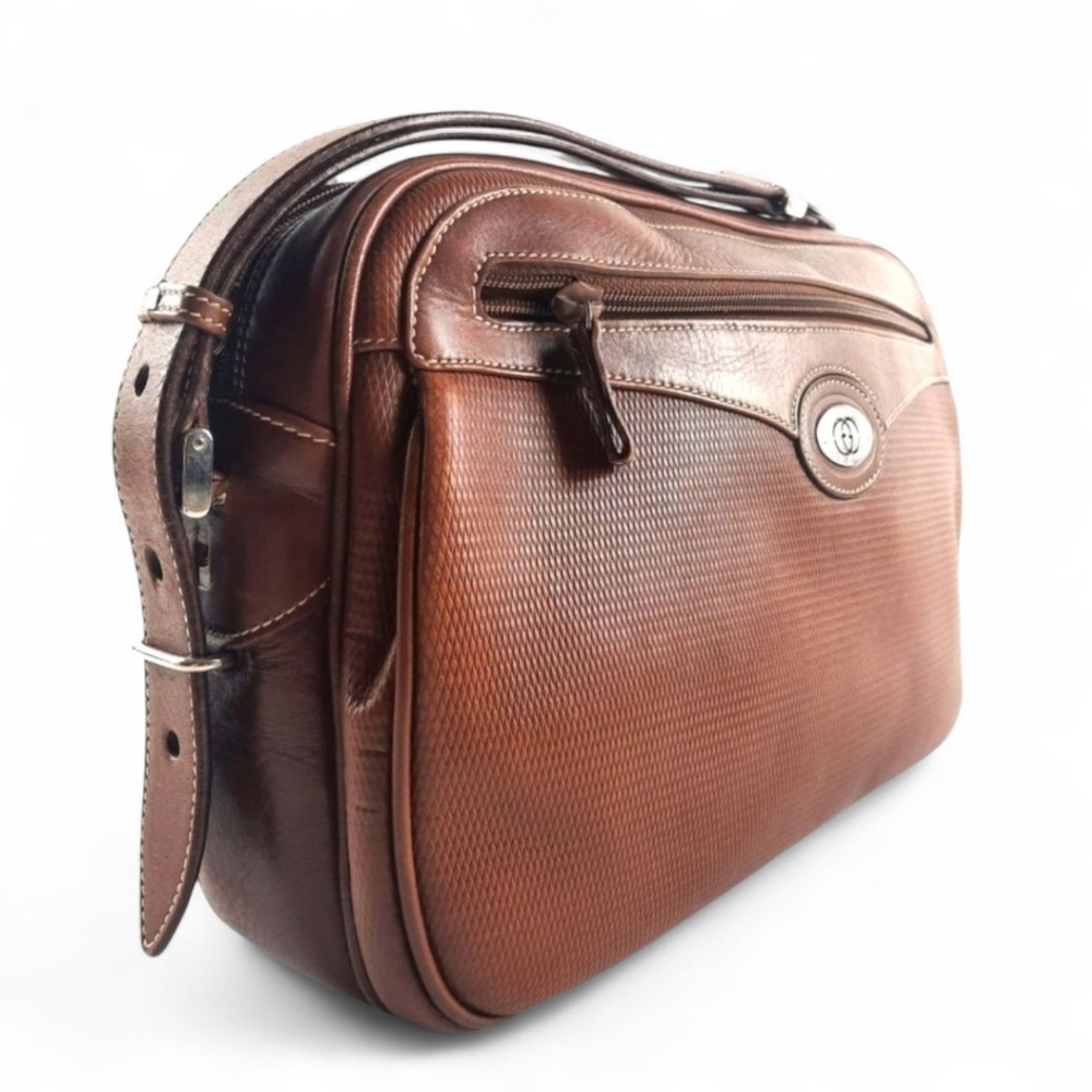 Large 80s GUCCI Leather Camera Bag Crossbody Vintage Double G 1980s GG Boho - Picture 5 of 16